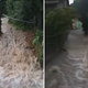 Voda poplavljala hiše, odnesla del cestišča, veter podiral drevesa